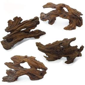 img 4 attached to Hamiledyi Aquarium Resin Driftwood Decoration Betta Fish Ornament - Small Resin Log for 20 Gallon Fish Tanks with Holes & Aquarium Hideout Caves (Set of 4)
