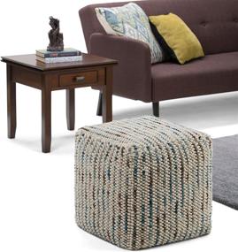 img 3 attached to 🛋️ SimpliHome Zoey Cube Woven Pouf: Multi-Colored Cotton and Wool Footstool for Living Room, Bedroom, and Kids Room; Blending Transitional and Modern Style
