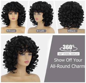 img 3 attached to 🌟 KEAT Short Curly Afro Wig with Bangs for Black Women: Kinky Curly Wavy Look, Fashionable Synthetic Hair Replacement - Heat Resistant Daily & Party Hairpiece K001BK