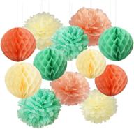 🎉 furuix mint green peach cream tissue paper honeycomb balls & pom pom decorations | ideal for baby shower, bridal shower, birthday, wedding & party decor | wall hanging & room decoration logo