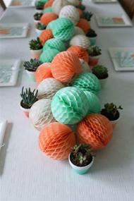 img 1 attached to 🎉 Furuix Mint Green Peach Cream Tissue Paper Honeycomb Balls & Pom Pom Decorations | Ideal for Baby Shower, Bridal Shower, Birthday, Wedding & Party Decor | Wall Hanging & Room Decoration