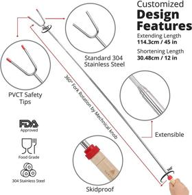 img 1 attached to 🔥 Premium Marshmallow Roasting Sticks Set - 6 Smores Sticks & Hot Dog Forks with 45 Inches Telescoping Design - Perfect for Fire Pit, Campfire & BBQ - Includes Bonus 10 Bamboo Skewers - Ideal for Outdoor Camping