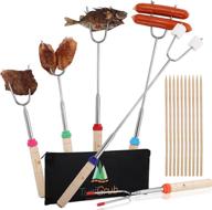 🔥 premium marshmallow roasting sticks set - 6 smores sticks & hot dog forks with 45 inches telescoping design - perfect for fire pit, campfire & bbq - includes bonus 10 bamboo skewers - ideal for outdoor camping logo