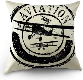 img 4 attached to Moslion Airplane Stamp Design Pillow Cover: Aviation-Inspired Decorative Case for Sofa & Bedroom, 18x18 Inch Cotton Linen Square Cushion in Black and White