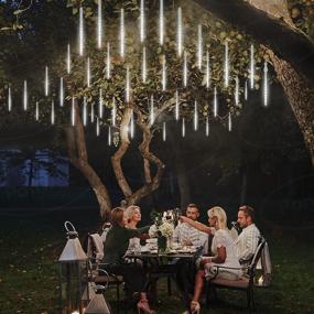 img 1 attached to 🌟 White Ponwec Meteor Shower Rain Lights - 12.2" 24 Tubes, 576 LEDs Falling Rain Lights, Icicle Rain Drop Lights, Waterproof Cascading Lights for Christmas, Halloween, Holiday, Party, Wedding, Patio, Outdoor