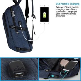 img 3 attached to Mancro College Backpack with USB Port - Water Resistant 15.6 Inch Laptop & Tablet Bag in Dark Indigo