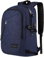 mancro college backpack with usb port - water resistant 15.6 inch laptop & tablet bag in dark indigo logo