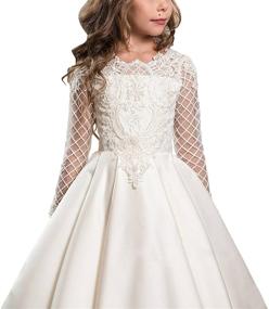 img 3 attached to 👗 WDE Satin First Communion Dresses for Girls: Elegant Long Sleeve Ball Gown Collection