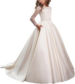img 4 attached to 👗 WDE Satin First Communion Dresses for Girls: Elegant Long Sleeve Ball Gown Collection