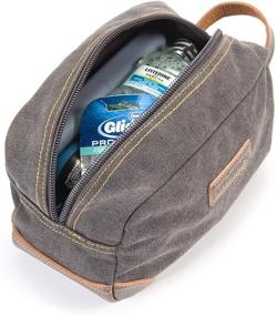 img 2 attached to 🧳 Gray Emissary Men's Leather and Canvas Travel Toiletry Bag - Dopp Kit for Men Shaving Bag - Travel Accessories