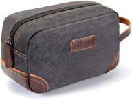 🧳 gray emissary men's leather and canvas travel toiletry bag - dopp kit for men shaving bag - travel accessories logo