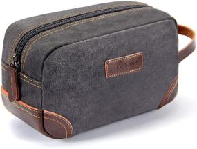 img 4 attached to 🧳 Gray Emissary Men's Leather and Canvas Travel Toiletry Bag - Dopp Kit for Men Shaving Bag - Travel Accessories