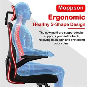 img 3 attached to 🪑 Moppson Ergonomic Mesh Office Chair: Adjustable Headrest, Swivel Desk Chair with Armrests, Tilt Function, Lumbar Support, and Thick Seat Cushion