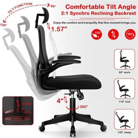 img 1 attached to 🪑 Moppson Ergonomic Mesh Office Chair: Adjustable Headrest, Swivel Desk Chair with Armrests, Tilt Function, Lumbar Support, and Thick Seat Cushion