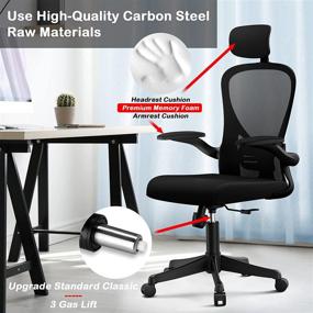 img 2 attached to 🪑 Moppson Ergonomic Mesh Office Chair: Adjustable Headrest, Swivel Desk Chair with Armrests, Tilt Function, Lumbar Support, and Thick Seat Cushion