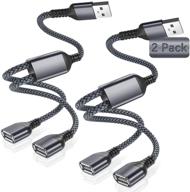 usb-разветвительный кабель y (2 шт) - 1ft usb a male в 2 female удлинительный кабель-переходник для mac, автомобиля, xbox one series x/s, ps4, ps5, ноутбука - двойной usb-портовый удлинительный хаб для передачи данных, зарядки, деления питания - адаптер для деления питания. логотип