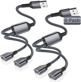 img 4 attached to USB-разветвительный кабель Y (2 шт) - 1FT USB A Male в 2 Female удлинительный кабель-переходник для Mac, автомобиля, Xbox One Series X/S, PS4, PS5, ноутбука - двойной USB-портовый удлинительный хаб для передачи данных, зарядки, деления питания - адаптер для деления питания.