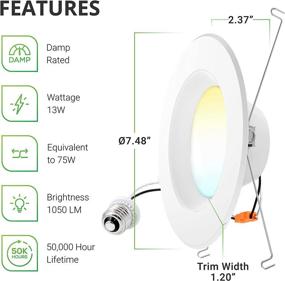 img 2 attached to Sunco Lighting 12 Pack LED Врезной Светильник: Выбор 5 Цветов, 13W=75W, 1050LM, Непрозрачная Отделка, Влагозащита - Простая Преставка, Сертификация UL