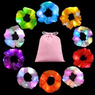 🎀 10-pack led light-up hair scrunchies, premium fluorescent hair bands with gift bag, elastic hair ties with multiple light modes, glowing hair rings, perfect holiday season headwear gift logo