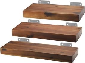 img 4 attached to 📚 BATODA Floating Shelves: Stylish and Durable Rustic Acacia Wood Wall Storage for Any Room - Set of 3 Shelves with Invisible Brackets