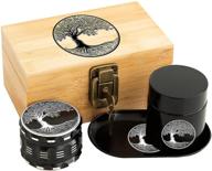 🌳 kozo tree of life display box set with lock: wood combo kit – includes 2.5" aluminum grinder, tray, airtight storage jar, and keys. complete with padded wooden box and essential accessories logo