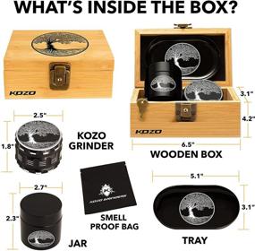 img 3 attached to 🌳 Kozo Tree of Life Display Box Set with Lock: Wood Combo Kit – Includes 2.5" Aluminum Grinder, Tray, Airtight Storage Jar, and Keys. Complete with Padded Wooden Box and Essential Accessories