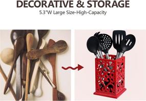 img 3 attached to 🍴 MEIGUI Decorative Kitchen Utensil Holder, Vintage Utensil Crock for Countertop, Red Cooking Utensils Organizer