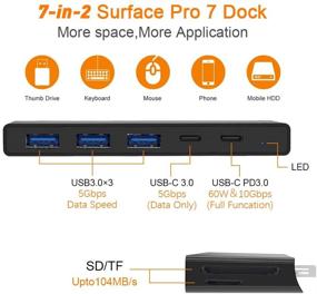 img 3 attached to 🚀 Rocketek 7-in-2 Microsoft Surface Pro 7 Dock with USB C PD 60W Charging, 3 USB 3.0 (5Gbps), SD/TF Card Reader, Type-c Data Interface - Ideal Docking Station Accessories for Surface Pro 2019