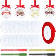 🎄 christmas diy ornament set: 3 inch acrylic decoration with marking pens, red ribbon - perfect for christmas wedding party (15) logo