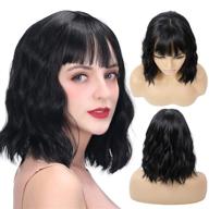 wigs for women - versatile black wig with bangs: short wavy bob, colorful medium length, pastel colored cosplay & halloween synthetic costume wig logo