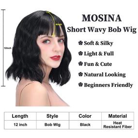 img 3 attached to Wigs for Women - Versatile Black Wig with Bangs: Short Wavy Bob, Colorful Medium Length, Pastel Colored Cosplay & Halloween Synthetic Costume Wig