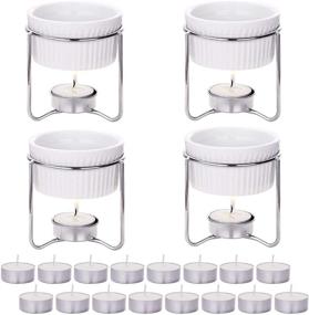 img 4 attached to 🔥 Hiware 4-Piece Ceramic Butter Warmers Set with 16-Piece Tealight Candles – Perfect for Seafood and Fondue, Dishwasher Safe