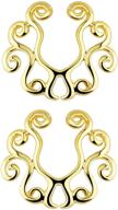 🌸 pair of gold tone vintage tribal floral clip-on non-pierce faux nipple rings, no pierce required logo