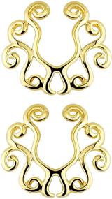 img 2 attached to 🌸 Pair of Gold Tone Vintage Tribal Floral Clip-On Non-Pierce Faux Nipple Rings, No Pierce Required