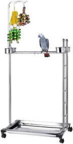 img 4 attached to Olpchee Stainless Steel Parrot Stand - Large Bird Play Stand with Training Perch, Feeding Bowls, and 57-Inch Height