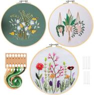 🧵 haimay 3 sets embroidery starter kit: cross stitch patterns, instructions, floral patterns, bamboo hoops, color threads & tools logo