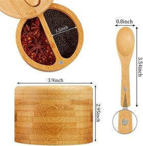 img 3 attached to 🎍 Bamboo Salt and Pepper Seasoning Box - Salt Cellar with Bamboo Sugar Box, Magnetic Swivel Lids, Mini Bamboo Spoons - Kitchen Storage Containers for Pepper Spice - Ideal Kitchen Tool (1 Piece)