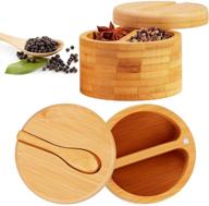 🎍 bamboo salt and pepper seasoning box - salt cellar with bamboo sugar box, magnetic swivel lids, mini bamboo spoons - kitchen storage containers for pepper spice - ideal kitchen tool (1 piece) logo