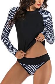 img 4 attached to 🌞 Sun Protection Two Piece Swimsuit with UPF 50+ Long Sleeve Rashguard for Women - Swim Shirt Bathing Suits