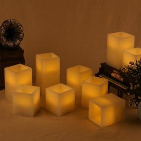 img 3 attached to 🕯️ Flickering Flameless Candles Battery Operated Set of 9: Square Ivory Wax with Amber Yellow Flame, Remote Control & Timer