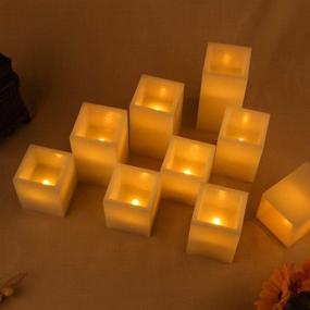 img 1 attached to 🕯️ Flickering Flameless Candles Battery Operated Set of 9: Square Ivory Wax with Amber Yellow Flame, Remote Control & Timer