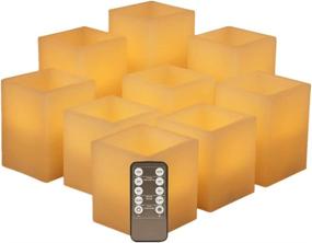 img 4 attached to 🕯️ Flickering Flameless Candles Battery Operated Set of 9: Square Ivory Wax with Amber Yellow Flame, Remote Control & Timer