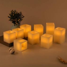 img 2 attached to 🕯️ Flickering Flameless Candles Battery Operated Set of 9: Square Ivory Wax with Amber Yellow Flame, Remote Control & Timer