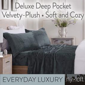 img 2 attached to 🛏️ Full Size Dark Grey Velvet Plush Sheet and Pillowcase Set - Extra Soft Micro Fleece Sheets with Deep Pockets - Tribeca Collection