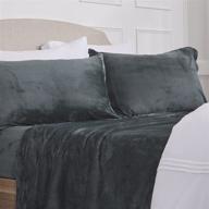 🛏️ full size dark grey velvet plush sheet and pillowcase set - extra soft micro fleece sheets with deep pockets - tribeca collection logo
