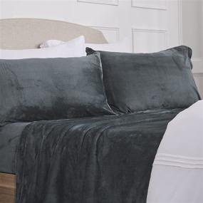 img 4 attached to 🛏️ Full Size Dark Grey Velvet Plush Sheet and Pillowcase Set - Extra Soft Micro Fleece Sheets with Deep Pockets - Tribeca Collection