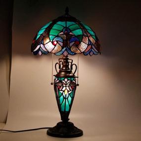 img 3 attached to 💡 Stained Glass Rustic Table Lamp with Tiffany Style Green Liaison Nightlight - Vintage 22" Tall Base for Living Room, Bedroom, Dresser, Bedside Nightstand - Perfect for Home Office, Family Bar - Includes LED Bulb - by WERFACTORY