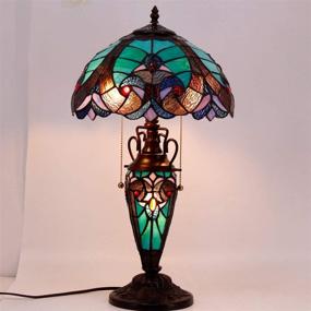 img 1 attached to 💡 Stained Glass Rustic Table Lamp with Tiffany Style Green Liaison Nightlight - Vintage 22" Tall Base for Living Room, Bedroom, Dresser, Bedside Nightstand - Perfect for Home Office, Family Bar - Includes LED Bulb - by WERFACTORY