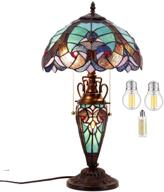 💡 stained glass rustic table lamp with tiffany style green liaison nightlight - vintage 22" tall base for living room, bedroom, dresser, bedside nightstand - perfect for home office, family bar - includes led bulb - by werfactory логотип