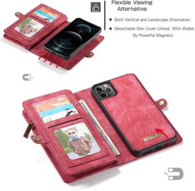 img 2 attached to Zttopo Wallet Case for iPhone 12 Pro Max - 2 in 1 Leather Zipper, Detachable Magnetic, 11 Card Slots, Money Pocket, Screen Protector Included, 6.7 Inch - Red